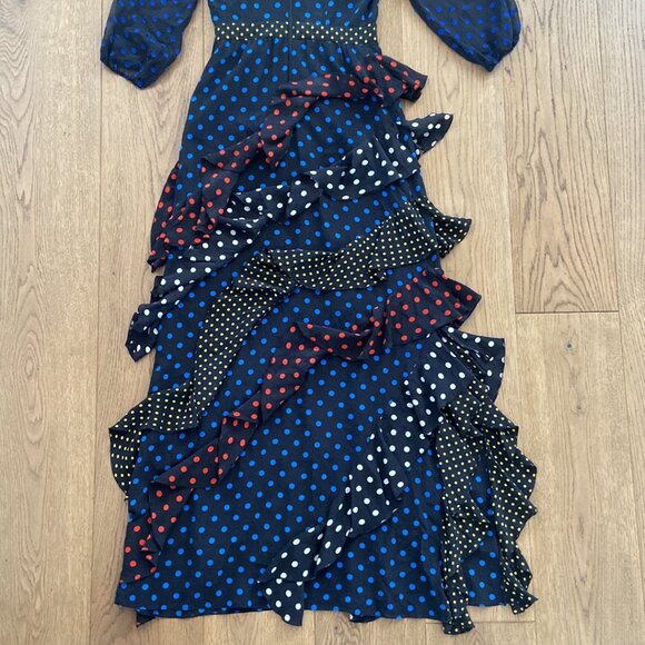 Alice + Olivia Lessie Tie Neck Blouson Sleeve Ruffle Dress - Picture 12 of 14